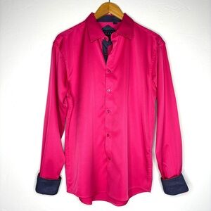 Mens Pink Button Down Shirt Wrinkle Guard Long Sleeve Italian Valentines Luxe